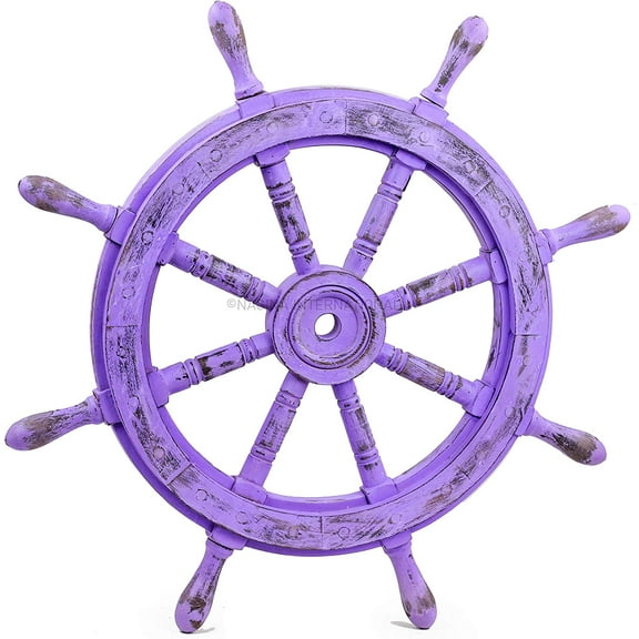 Nagina International Nautical Hand Crafted Wooden Antique Violet Vintage Pirate's Ship Wheel - Home Decor - Pirate Nursery Gift (30 Inches)