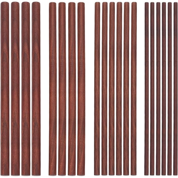 OLYCRFAT 20Pcs 4 Size Walnut Dowel Rods 9.8 Inch Long Dowel Rods Wood Sticks 6/8/10/12mm Dia Unfinished Round Sticks Wooden Carving Blocks for Building Model Macrame DIY Craft - Coconut Brown