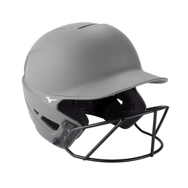 Casco para bateo de softbol Fastpitch Mizuno F6 con máscara gris