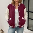 thumbnail image 2 of DHFJKG Womens Baseball Jacket Color Block Long Sleeve Button Up Lightweight Striped Varsity Jackets Versatile Coat, 2 of 9