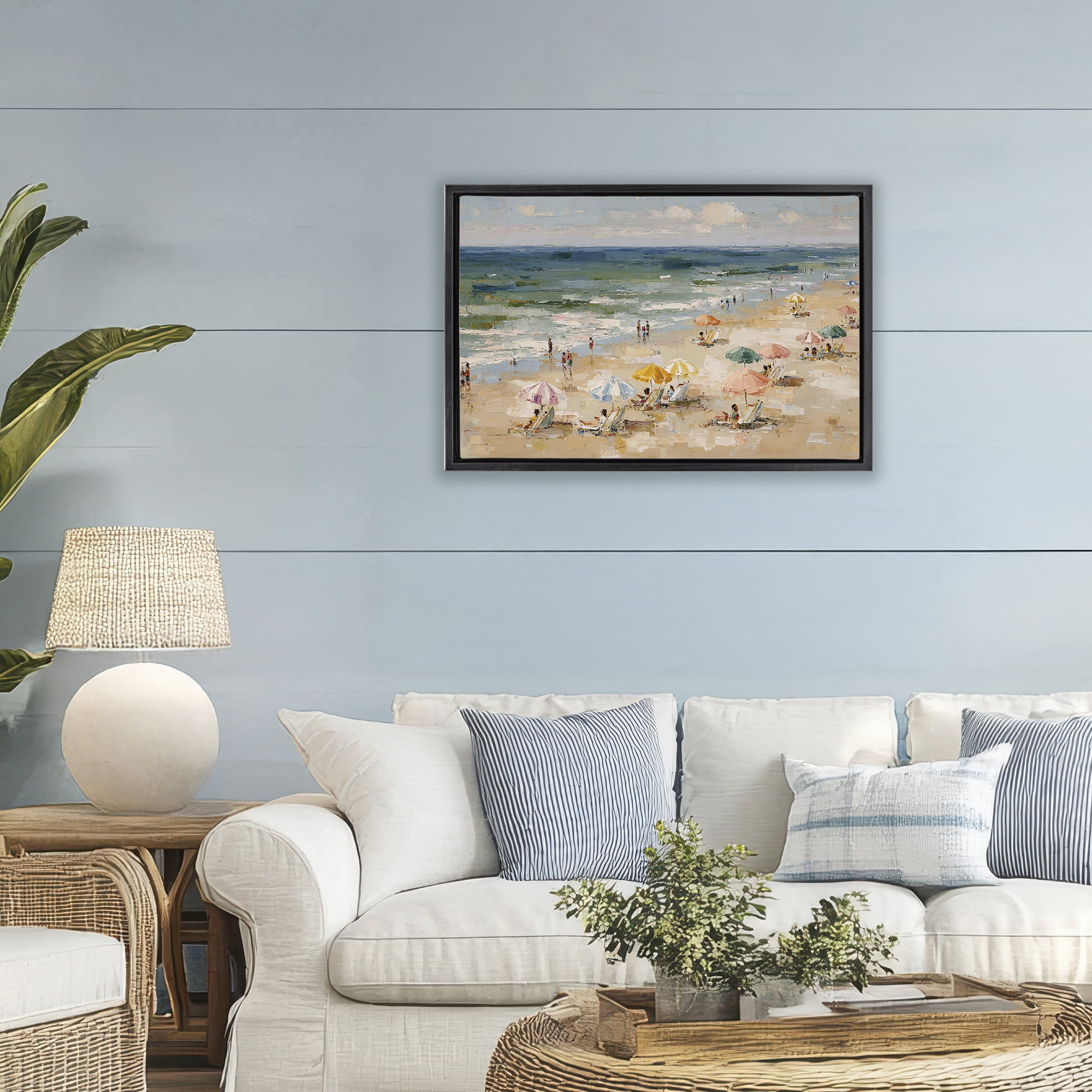 Stupell Industries Impressionist Summer Beach Day Black Framed Floater Canvas Wall Art, design by Jacky Ngan