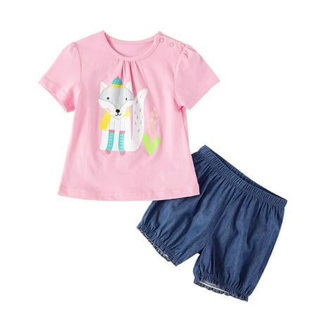 

Toddler Outfit Sets For Teens Boys Girls Short Sleeve Cartoon Animal Prints Tops 2Pcs Kids Clothes Suit