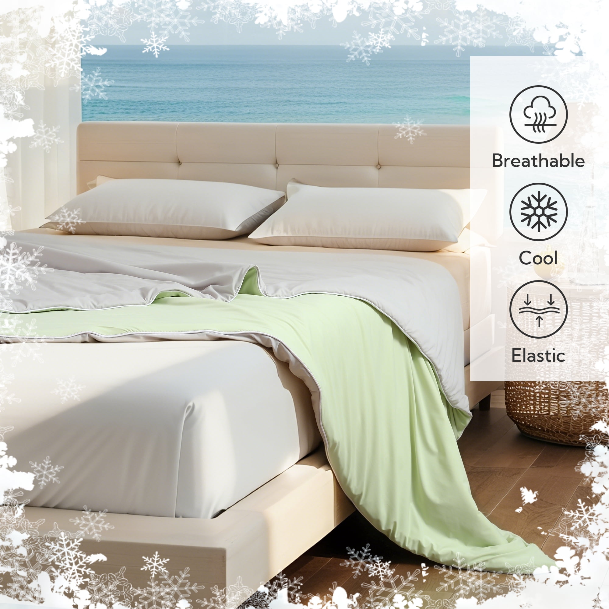SUNNY HEAT Cooling Summer Comforter Twin Size 60"x80", Cooling Blanket for Hot Sleepers, Lightweight Breathable Double-Sided Quilt, Gray & Icegreen