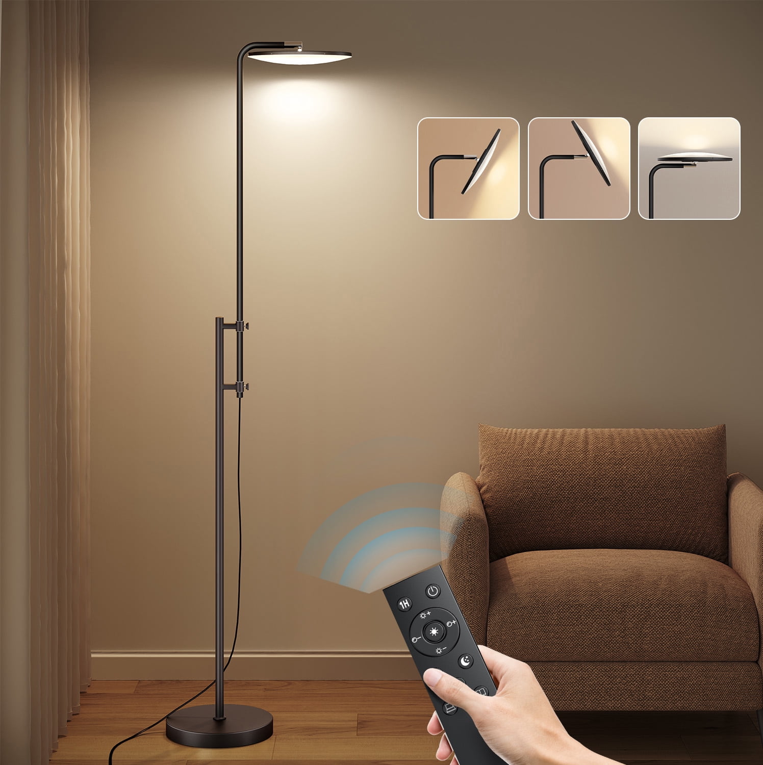 SUNMORY 32W/3000LM Floor Lamp, Super Bright LED Floor Lamp with Remote Control, 70" Tall Standing Lamp with Height Adjustment 350°Rotating Head, Modern Stepless Dimmable Torchiere Reading Corner Lamp