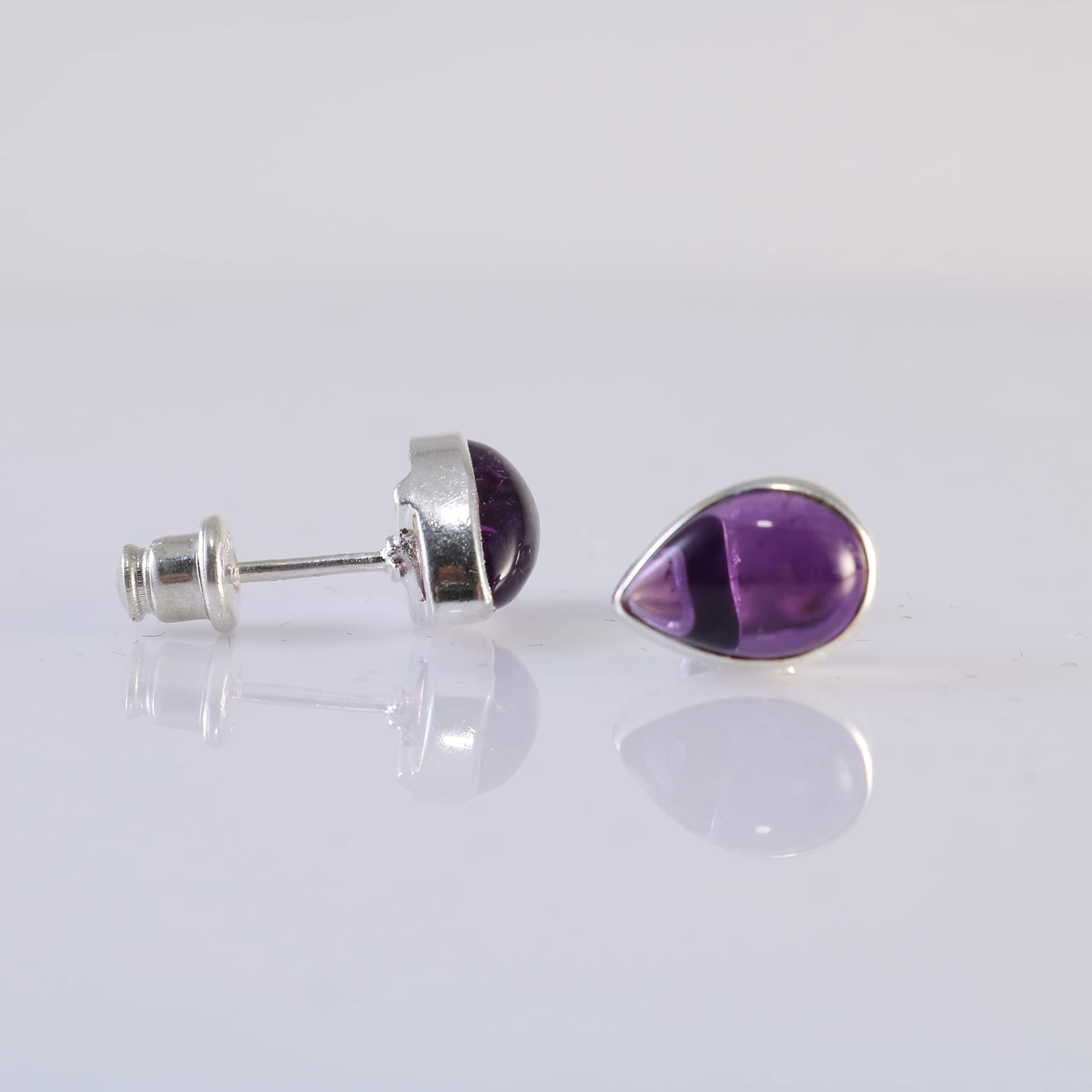 Echmeck 925 Sterling Silver Amethyst Teardrop Stud Earrings for Women