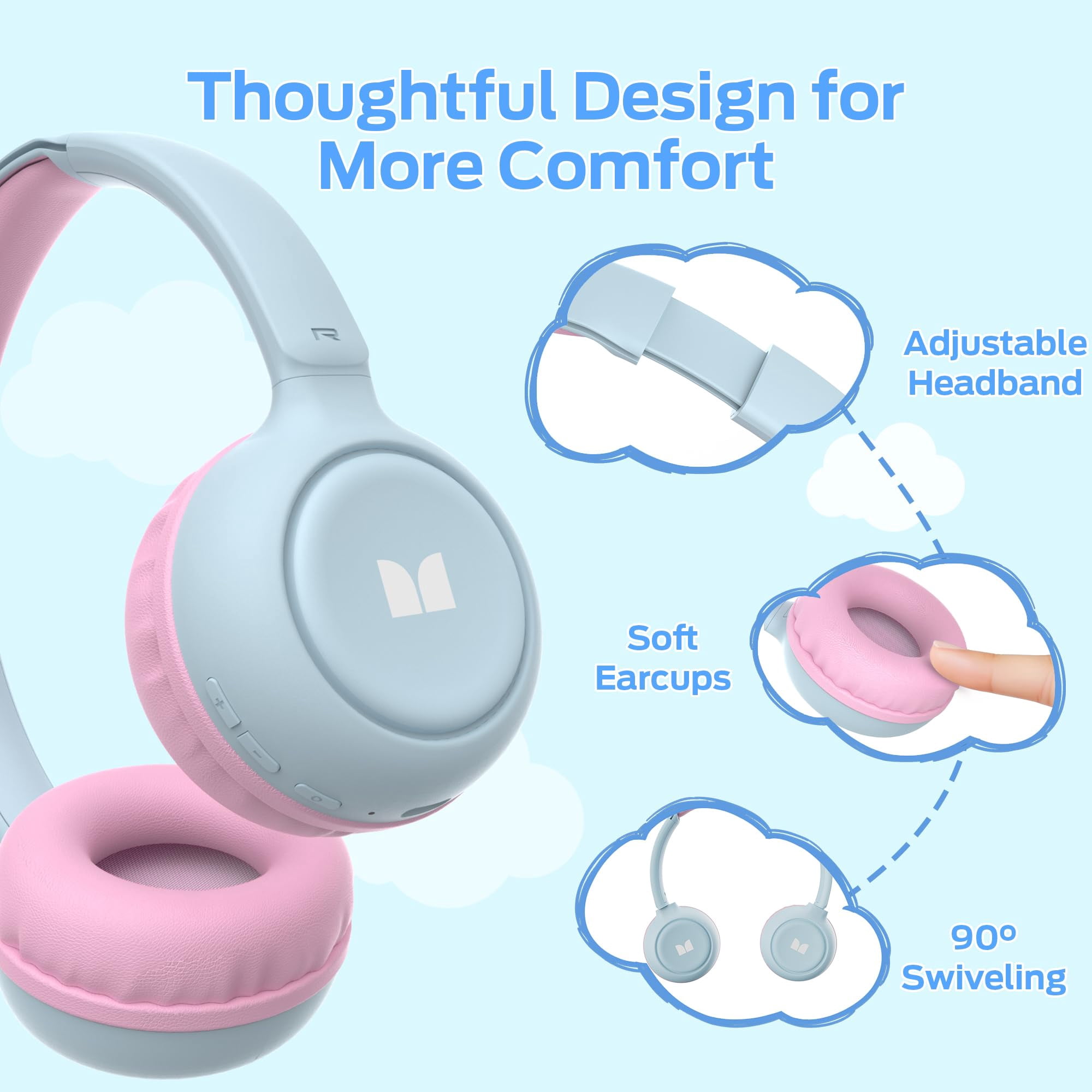 Monster Bluetooth Kids Headphones with Microphone, Wireless Headset for Children with 85/94dB Safe Volume, 60 Hours Playtime, On-Ear Kids Wireless Headphones for Girls and Boys/ School (Pink)