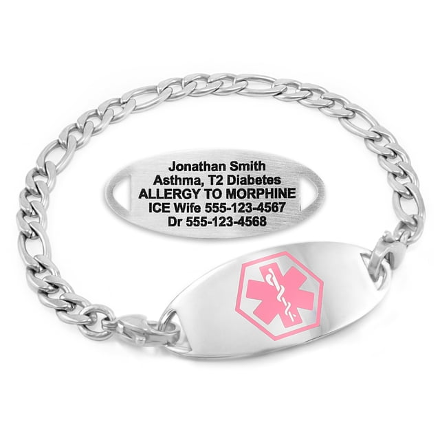 MedicEngraved Bracelet d'Alerte Médicale Personnalisé en Acier Inoxydable - Maillon Figaro 5 mm