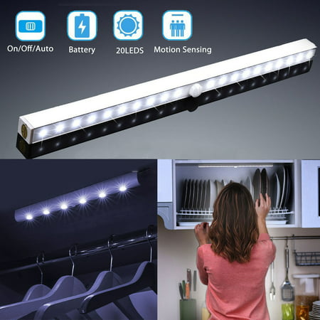 DIY Stick-on Anywhere Portable 20 LED Wireless Motion Sensing Closet Night Light Stairs Attics Step Light Bar (White 20