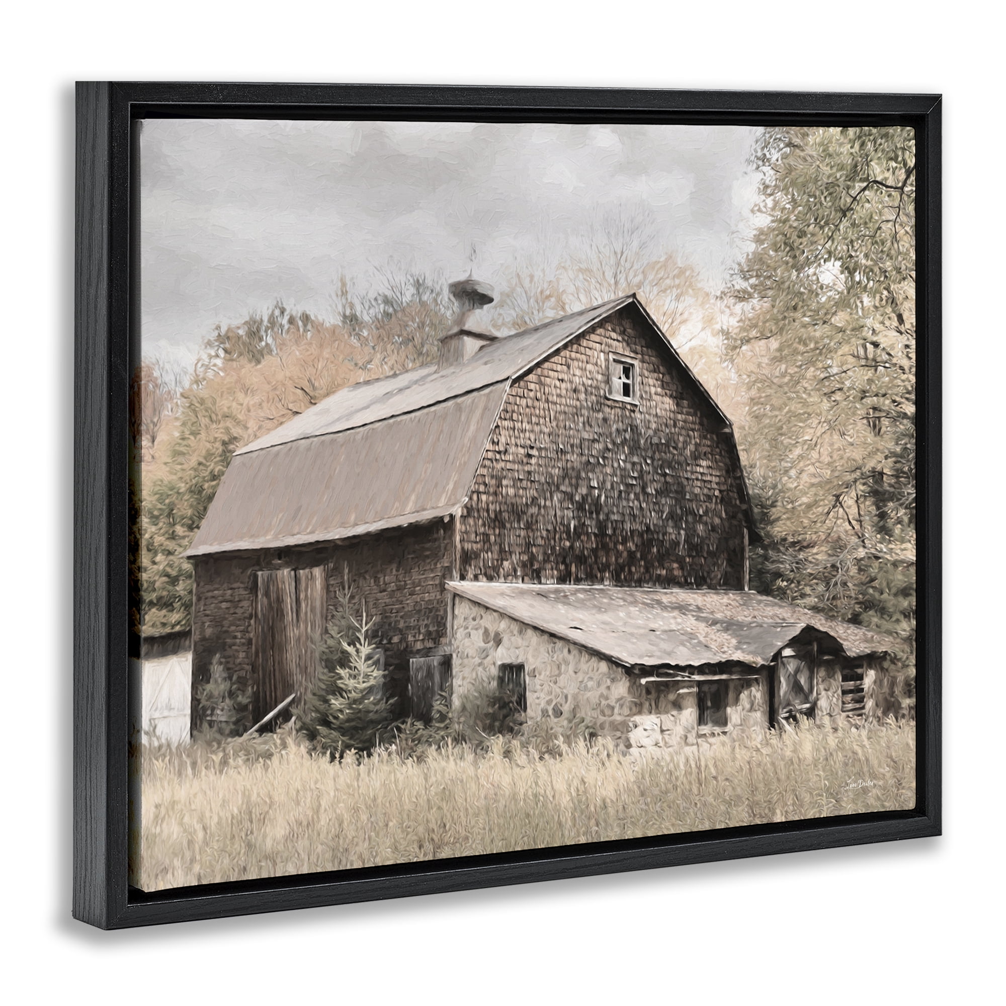 Stupell Industries Beige Rustic Barn Landscape & Nature Photography Black Floater Framed Canvas Art Print Wall Art, 21 x 17