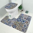 thumbnail image 2 of Blue Ethnic Geometric Patchwork Pattern Bathroom Rugs Sets 3 Piece,Toilet Cover Set,Absorbent Non Slip Bathroom Mats Sets with U-Shaped Contour Rug Toilet Rug Set, 2 of 5