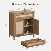 SICOTAS 30 Sideboards Buffets Cabinets with Drawer Set of 2, Boho Rattan Kitchen Storage Cabinets with Adjustable Shelves, Coffee Bar Station in Oak