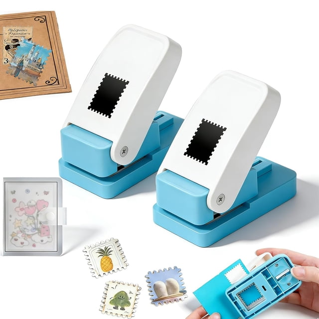 Paper Punch, 1 x 0.8 Inch Rectangular Scalloped Stamp Punch, Lever Action Craft Hole Punch for Scrapbooking, Card Making, DIY Projects(2Pcs)