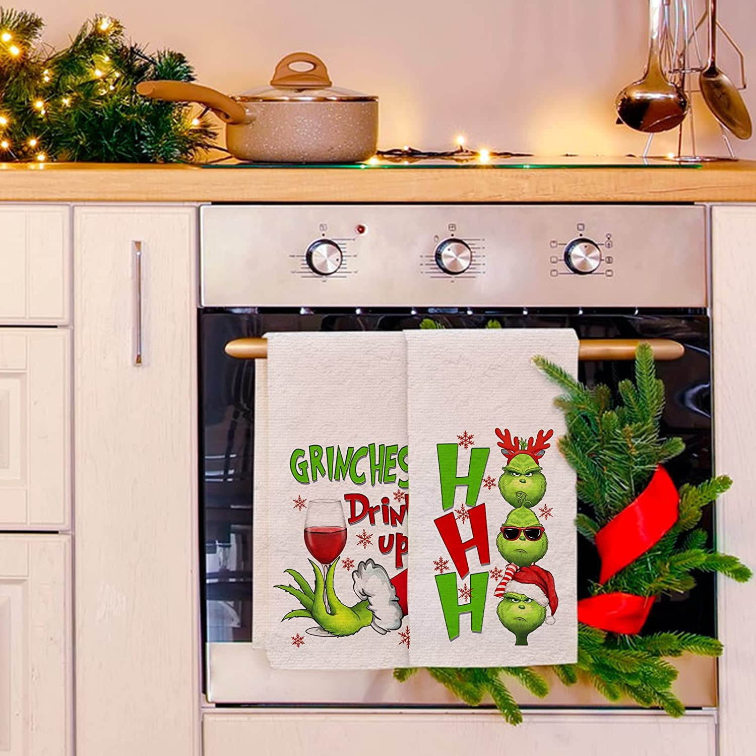 JOOCAR Christmas Kitchen Towel, Red Black Buffalo Plaid Santa