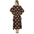 thumbnail image 4 of Bimba Women's Black Floral Printed Pattern Cotton Caftan With Kimono Sleeve-4, 4 of 5