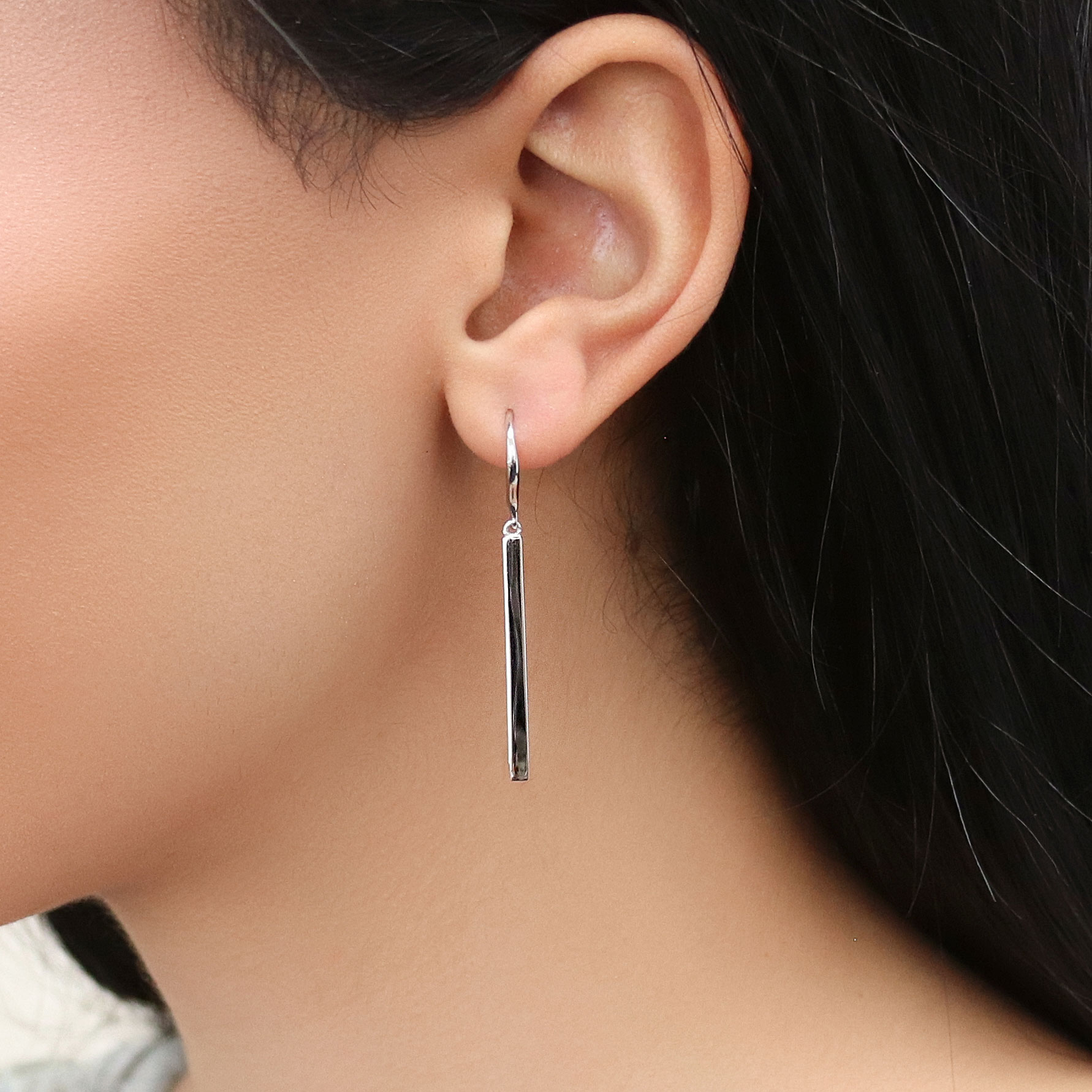 BERRICLE Sterling Silver Bar Fashion Fish Hook Dangle Drop Earrings for Women, Rhodium Plated