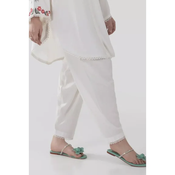 Plain White Lace Detail Pakistani Indian Salwar Shalwar Pants ONLY USA Seller Xs