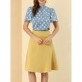 thumbnail image 5 of Allegra K Women's Polka Dots Stand Collar Pleat Keyhole Back Short Flare Sleeve Top, 5 of 6