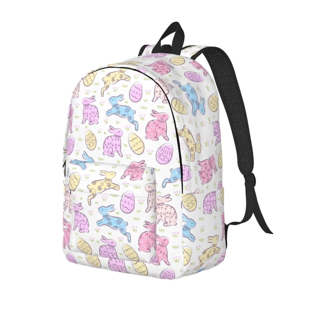 Disketp Easter Colorful Rabbit print Canvas Backpack Lightweight Travel Daypack Student Rucksack Laptop Backpack-Medium