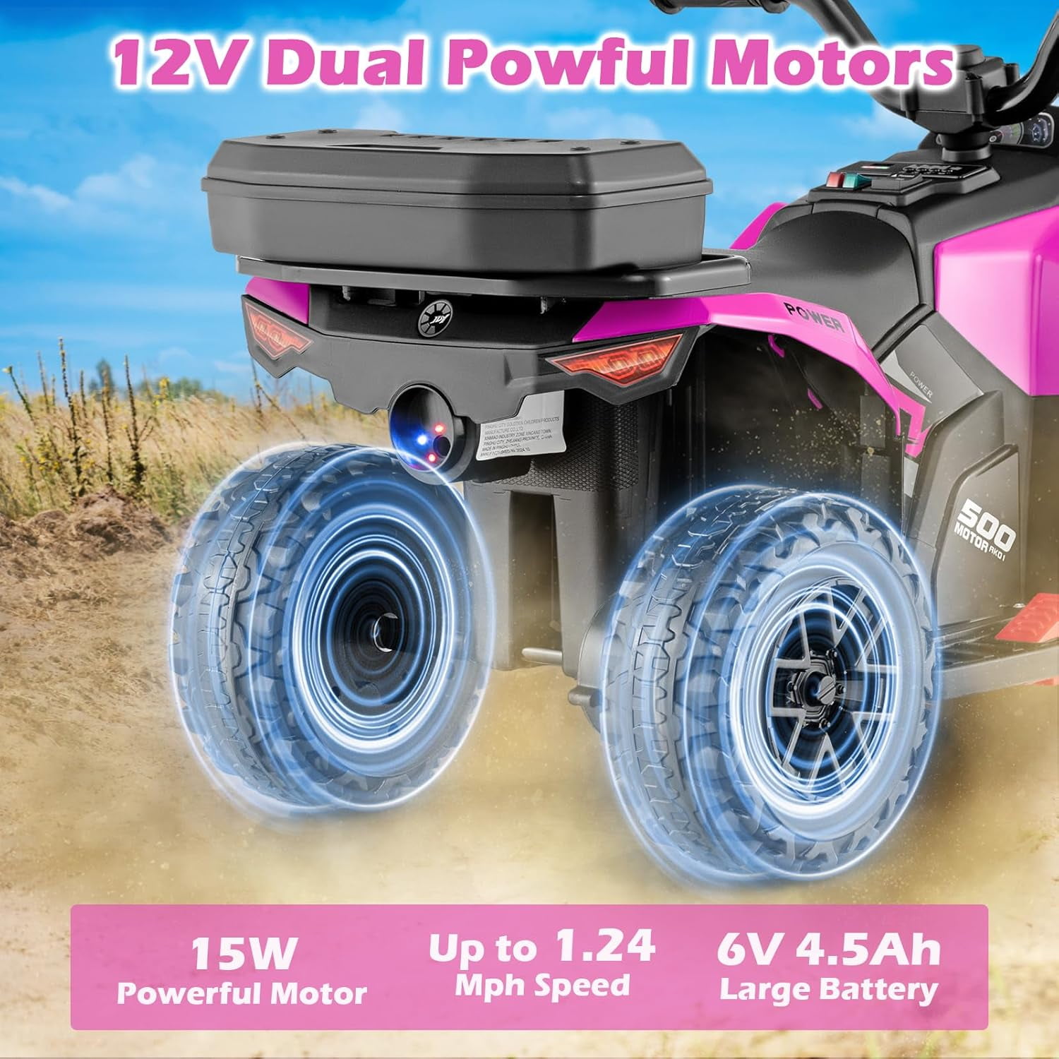 OLAKIDS Kids ATV with Spray Function, Remote Control, Storage Trunk, 6V Electric Toddler Ride on Toy