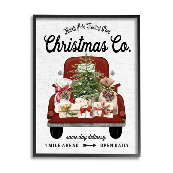 Stupell Industries North Pole Christmas Co. Sign Graphic Art Black Framed Art Print Wall Art, Design by Lettered and Lined
