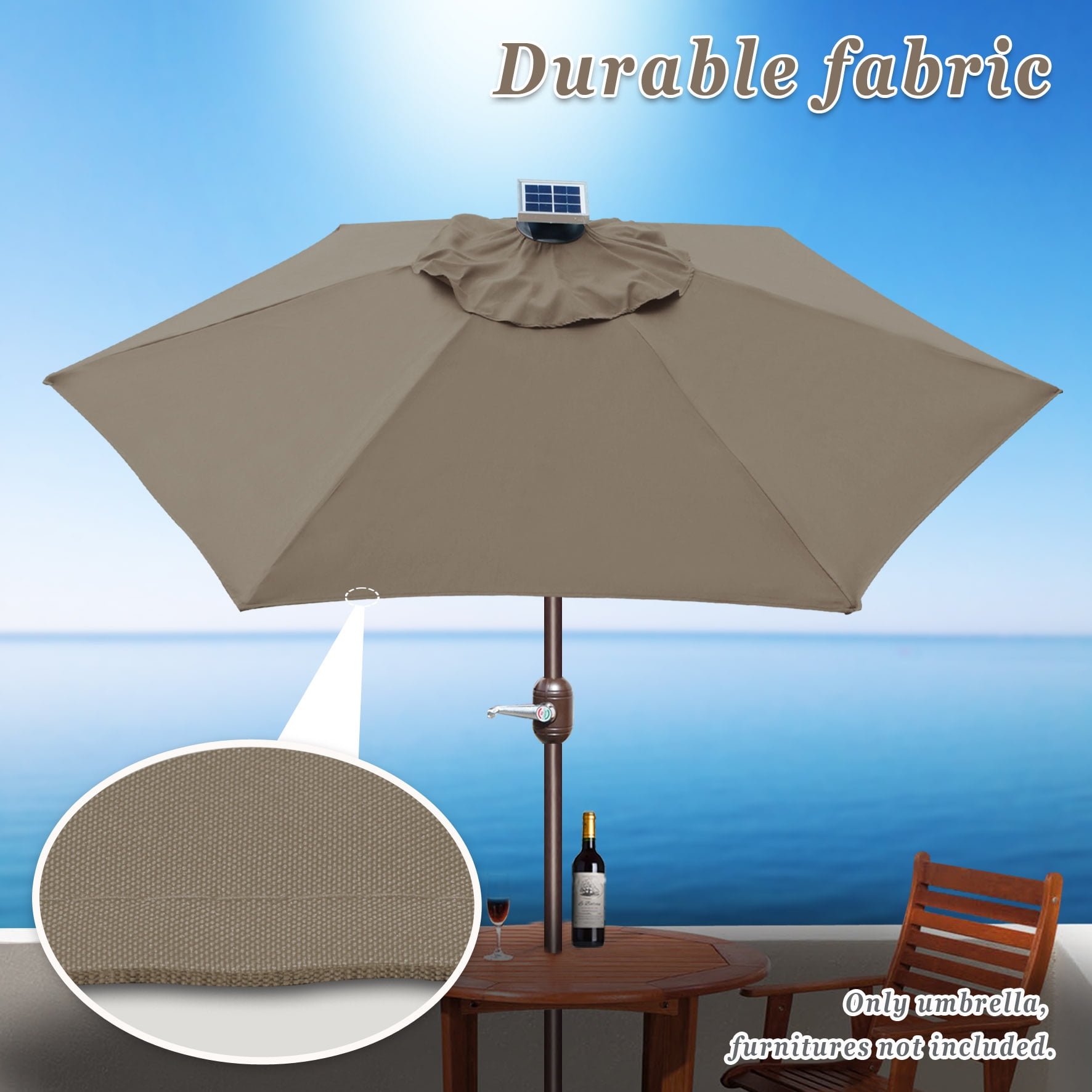 Sunny 6.5ft Outdoor Patio Umbrella LED Lighted Tilt Aluminum Garden Market Balcony Sunshade