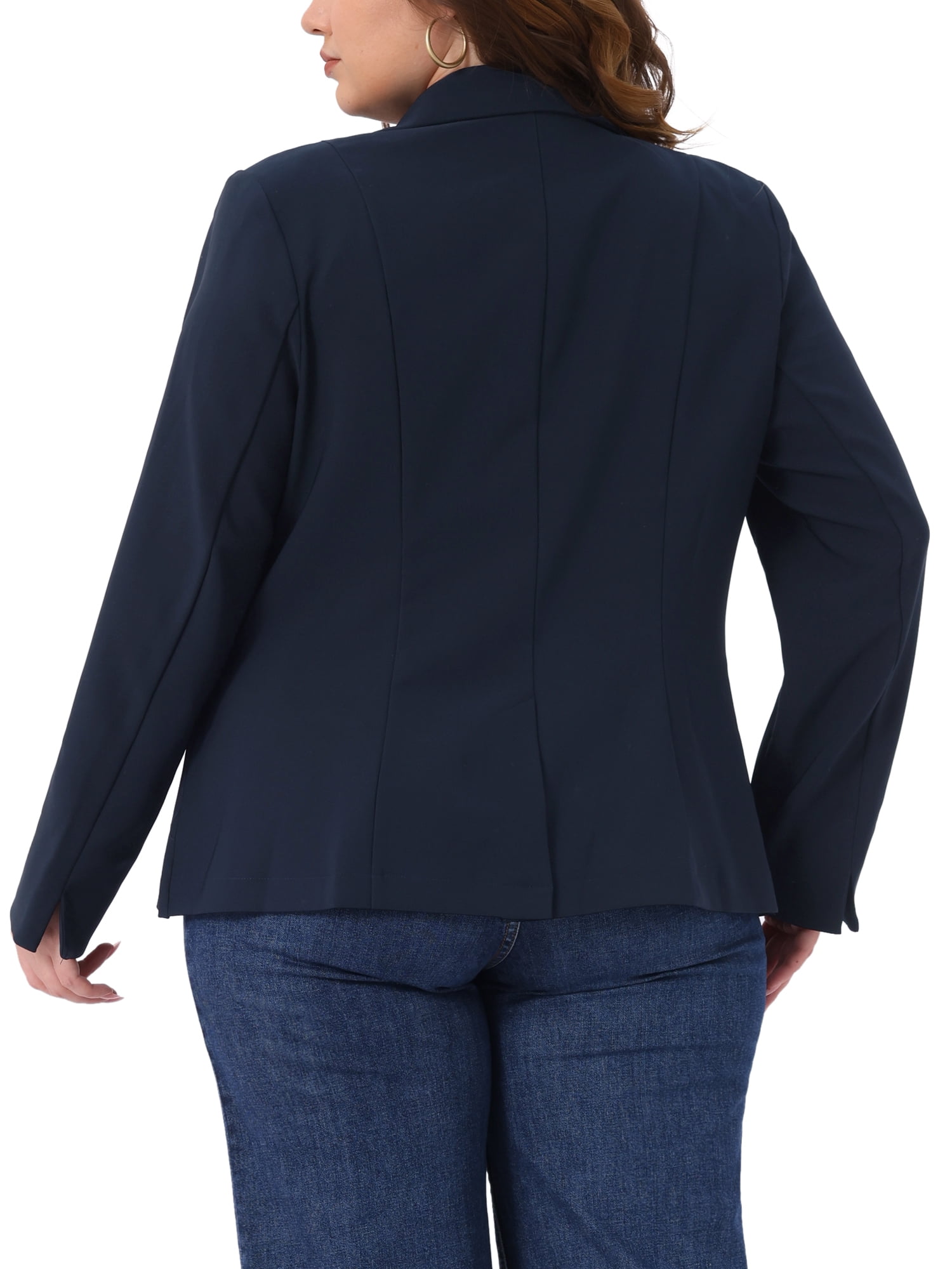 DARING DIVA Women's Plus Notched Lapel Long Sleeve Notched Lapel Business Blazer 4X Navy Blue