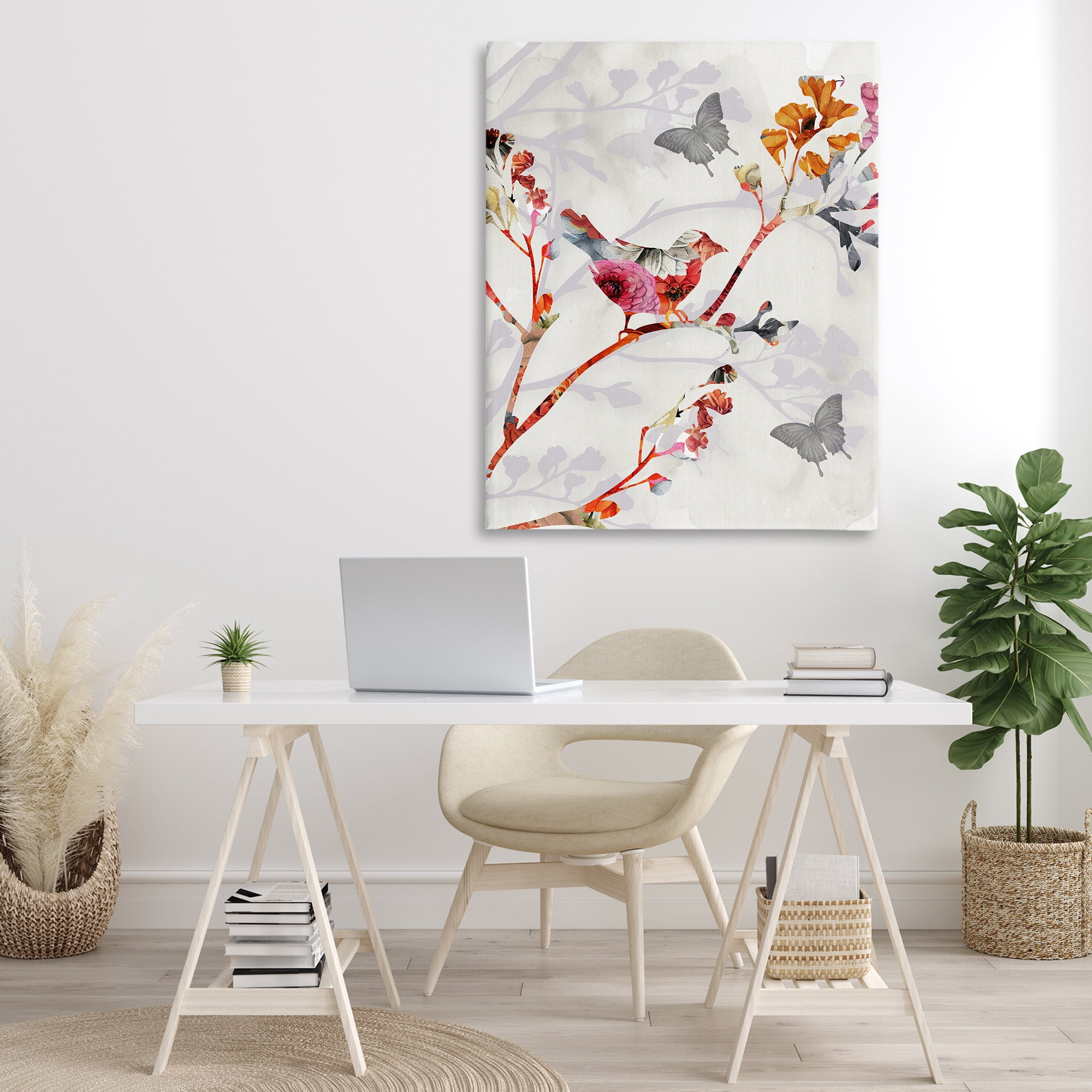 Stupell Industries Birds & Butterflies Nature Landscape Painting Gallery Wrapped Canvas Art Print Wall Art, 36 x 48