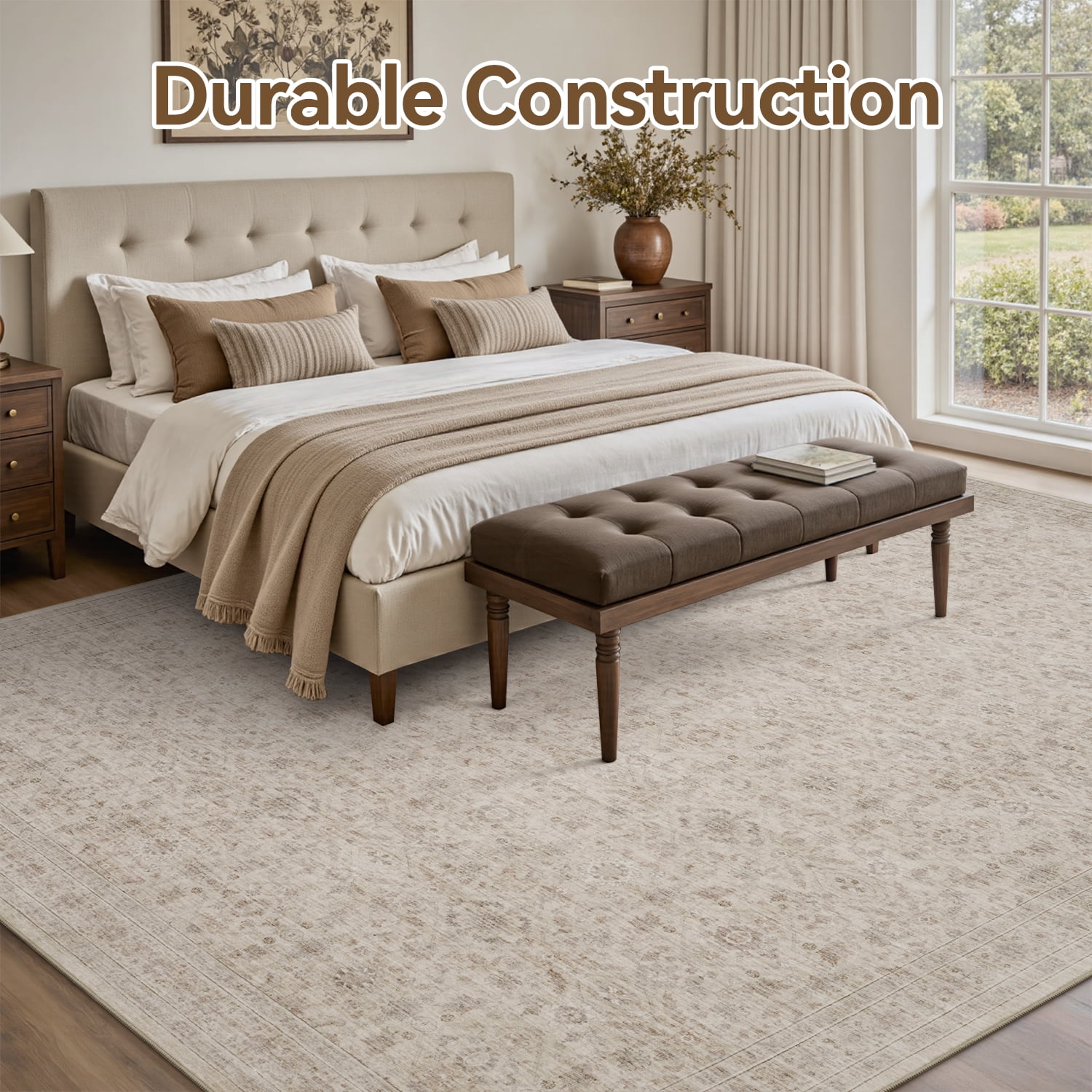 SIXHOME 8'x10' Vintage Distressed Area Rug Soft Washable Non-Slip Carpet American Classic Retro Rug with Geometric Rugs for Living Room Bedroom Neutral Home Decor Beige