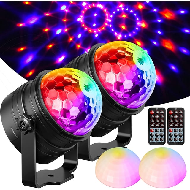 Bola de discoteca con luz giratoria, paquete de 2, 7 colores RGB, bola de discoteca con rotación de 360°, 5 modos de efectos, efectos de luz para fiesta de Navidad, fiesta, bar ER
