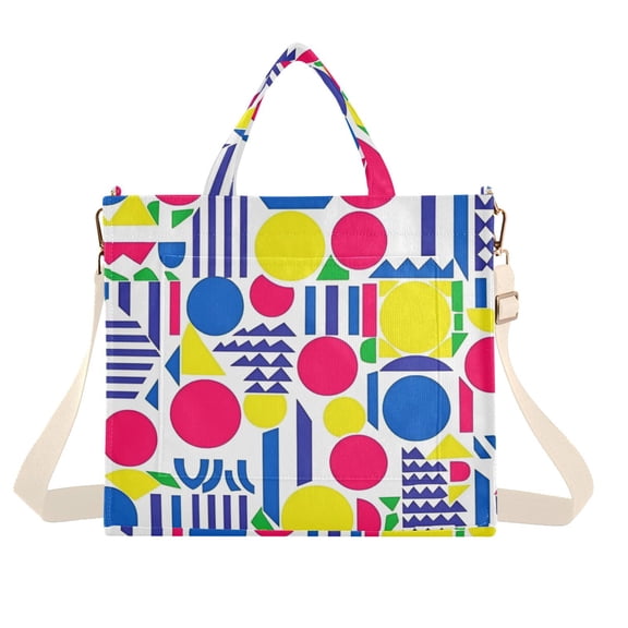 FORMRS Womens Corduroy Tote Bag Crossbody Shoulder Handbag with Pocket, Red Retro Shapes