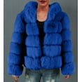 thumbnail image 2 of Odeerbi Faux Furry Coat for Women 2025 Warm Jacket Winter Solid V-neck Outerwear Blue, 2 of 5