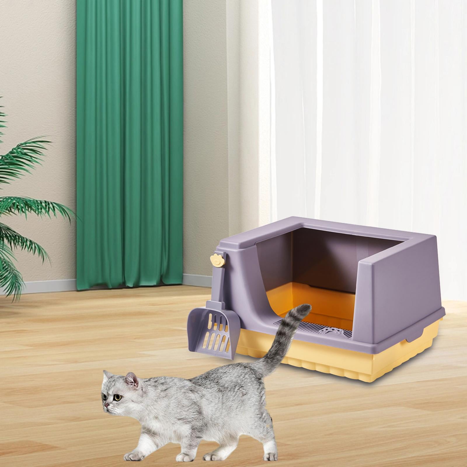 Bvdfgk Cat Litter Box Litter Tray Bottom Detachable Semi Enclosed with Portable Antiing Purple L