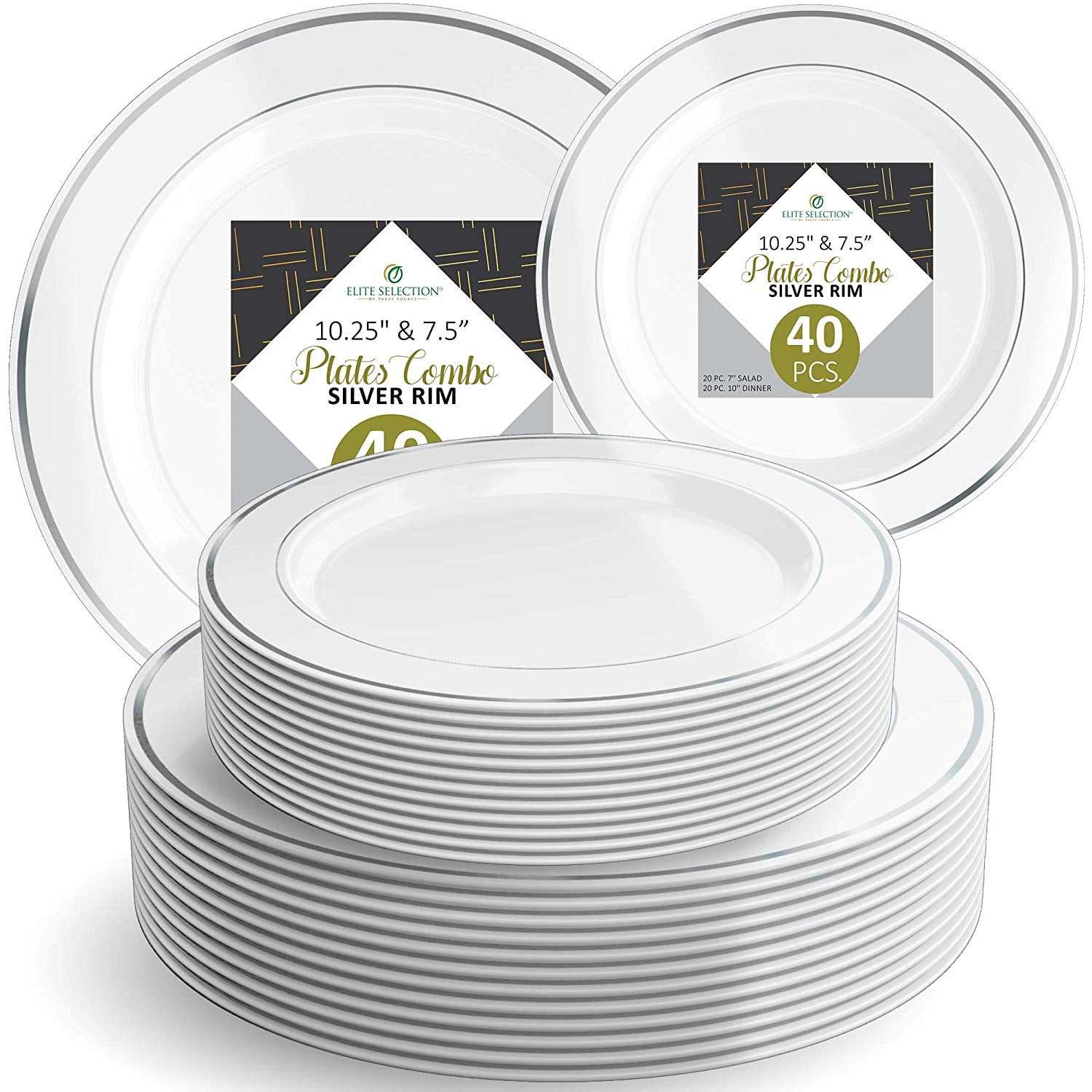 Disposable Plastic Plate Set 40 Pack Dinnerware with 10.25” Dinner