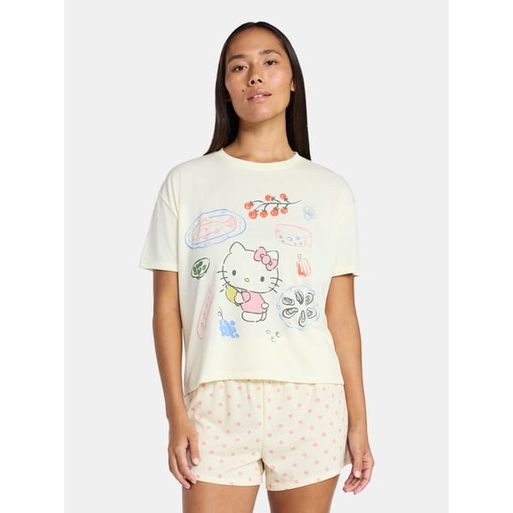 Hello Kitty Women's and Women's Plus Sleep Tee and Shorts Pajama Set from Grayson Social, 2-Piece, Sizes XS-3X