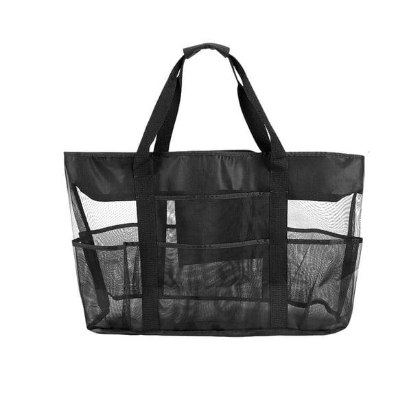 Bolsa de malla portátil para viajes, bolsa de playa, bolsa de almacenamiento, bolsa de red transpirable (negra)