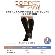Copper Fit ENERGY Compression Socks, Silky-Soft, Hydration, Unisex, Black, L/XL