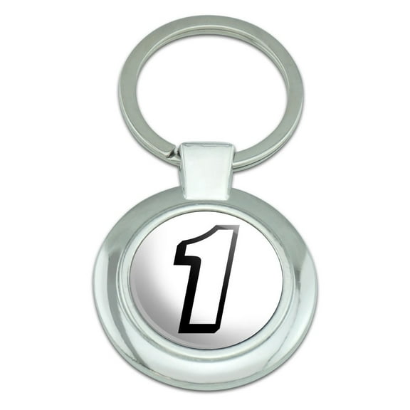 1 Number One Classy Round Chrome Plated Metal Keychain
