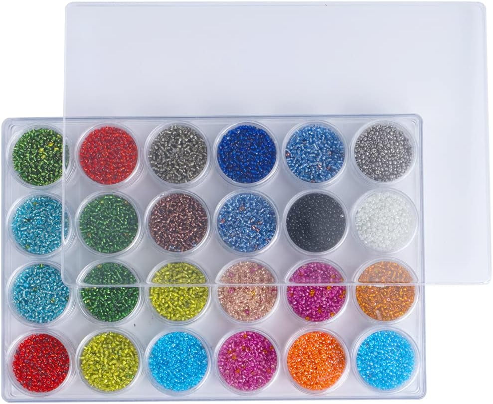 ABCISI Clear Bead Storage Organizer Case, 24pcs Screw-Top Embroidery Diamond Painting Storage Containers Jars, Art Craft Accessories Jewelry Storage Bottles Holder with Lids Storage Box (1 Pack)