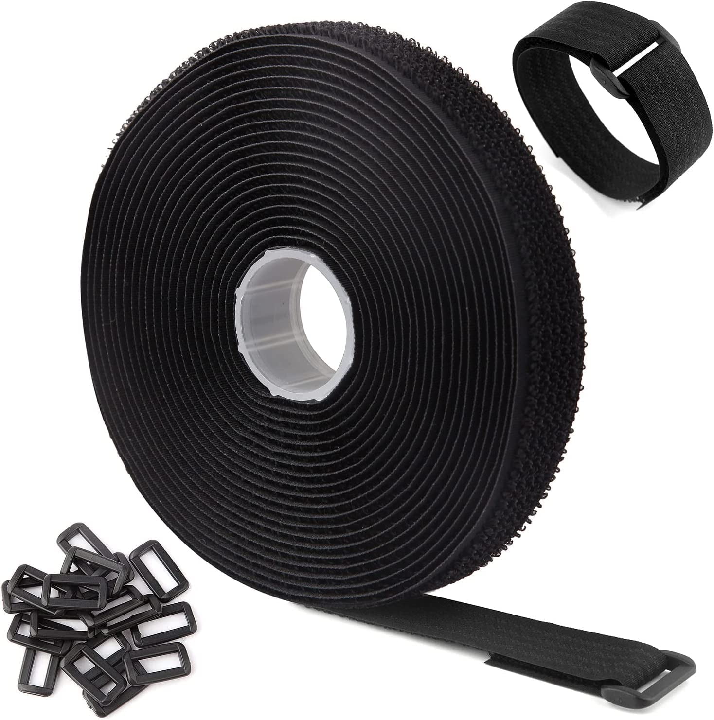 16ft Small Cable Straps with 25 Buckles. Free Cut Length. Black Reusable Cinch Cable Ties. Bike