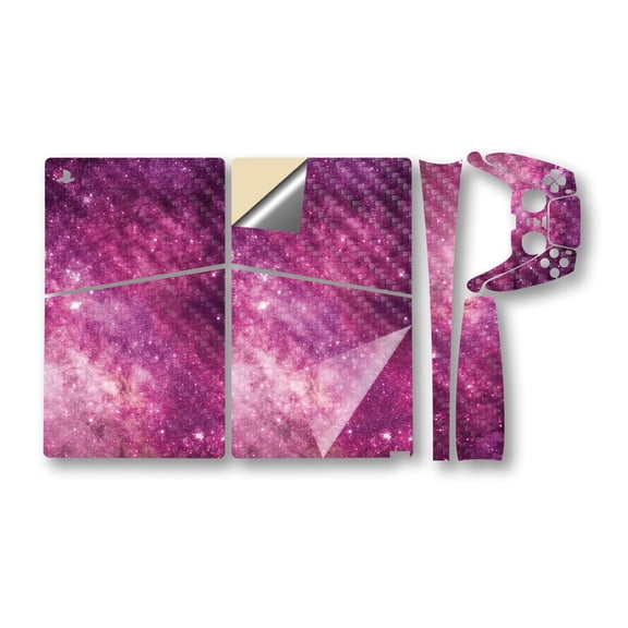 Carbon Fiber Gaming Skin Compatible With Sony PlayStation 5 Pro Bundle - Pink Stars - Premium 3M Vinyl Protective Wrap Decal Cover - Easy To Apply | PS5 Skin Crafted in the USA by