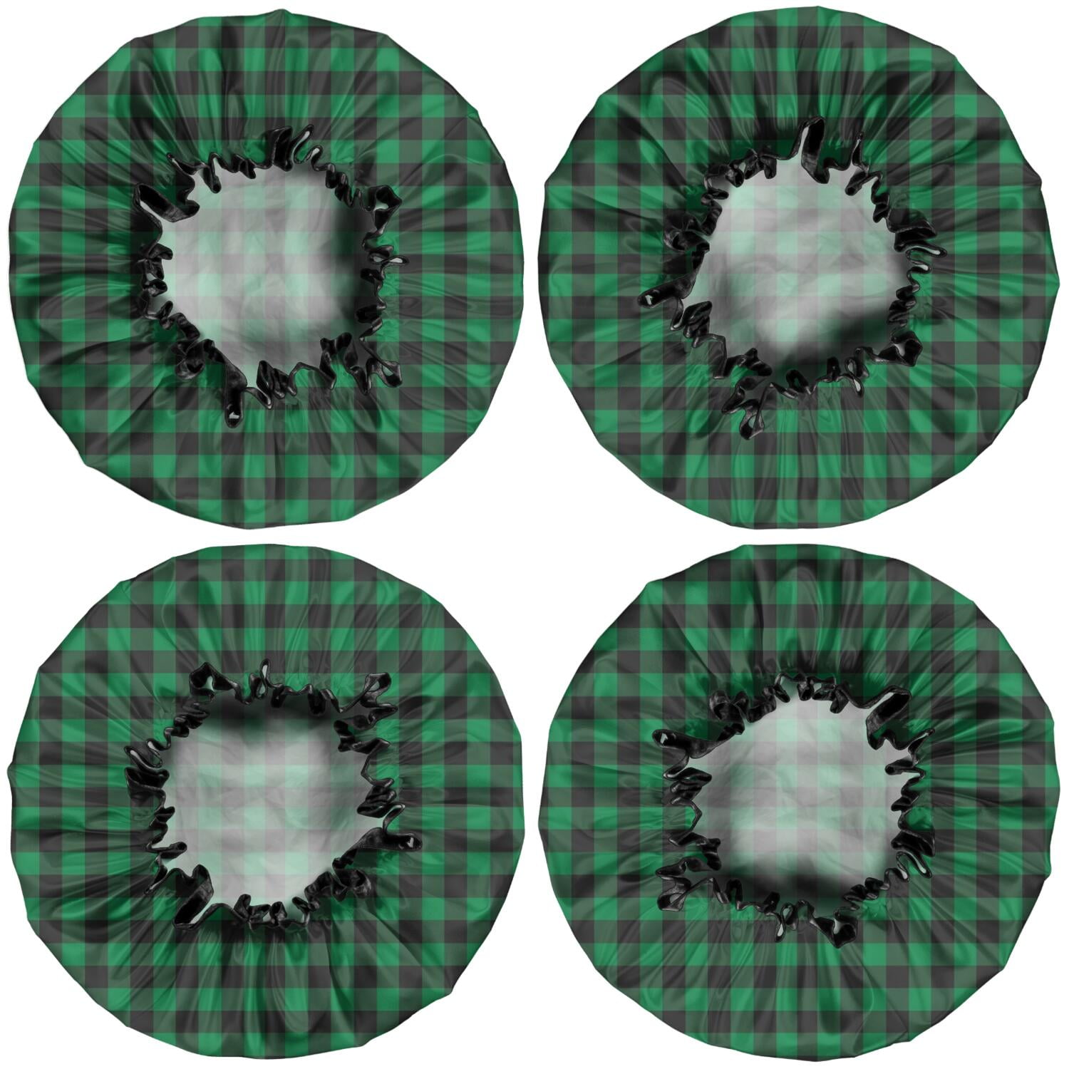Shower Caps,Green Black Checkerboard Checkered Pattern Waterproof Shower Cap for Women 4 Pieces,Double Reusable Hair Cover for Shower PEVA Elastic Stretch Hem