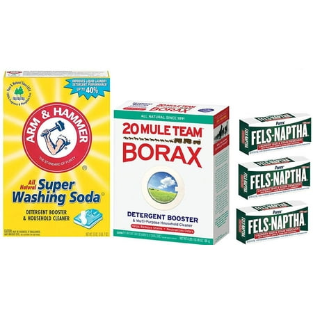 Laundry Soap Kit - Fels Naptha-3 bars, Borax & Washing SodaARM & HAMMER 55 oz. All natural super washing soda By