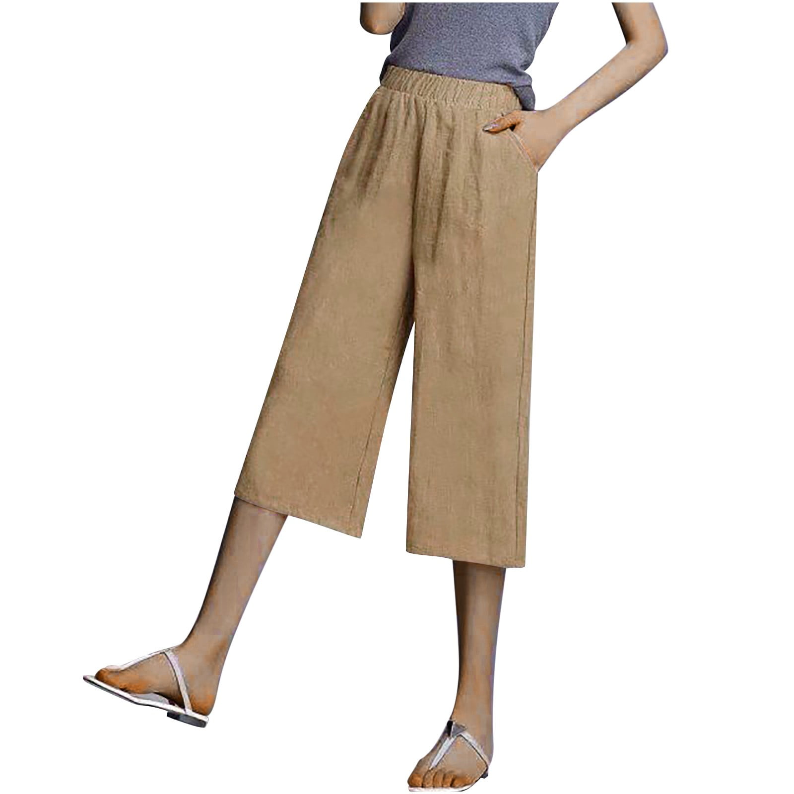 TAGOLD Womens 2023 Summer Pants,Women's Summer High Waisted Solid Color  Casual Capris Cargo Pants With Pokets