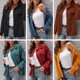 thumbnail image 4 of Chaqueta de pana para mujer, color sólido, cuello vuelto, manga larga, botón, abrigo informal de inv Abanopi Camello/Pequeña, 4 of 7