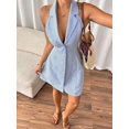 thumbnail image 5 of Sky Blue Striped Halter Neck A-Line Mini Dress With Button Front Vacation Sundress, 5 of 8