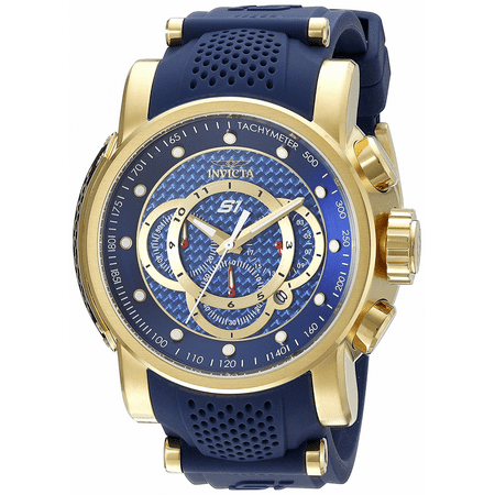 Invicta Men's 19330 S1 Rally Chrono Blue Dial YGold Steel & Blue Silicone Watch