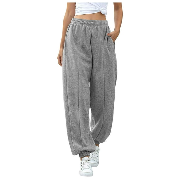 Xudanell Cargo Joggers for Women Baggy Straight Leg Sweatpants Drawstring Cinch Bottom High Waisted Pants with Pockets (XL,Grey)
