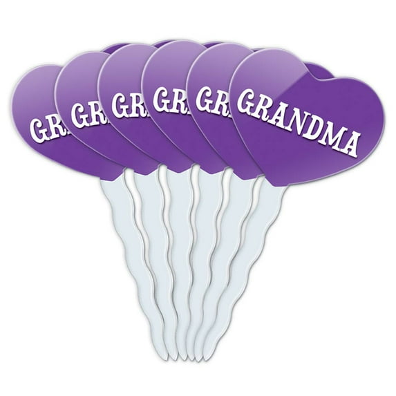 Grandma Heart Love Cupcake Picks Toppers - Set of 6
