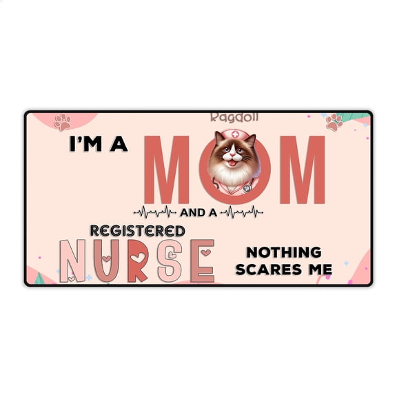 I'm a Ragdoll Mom and a Registered Nurse Nothing Scares Me Desk Mat Full Keyboard Mouse Pad Cat Lover Kitten Owner Gifts Idea Large Mousepad - 00002