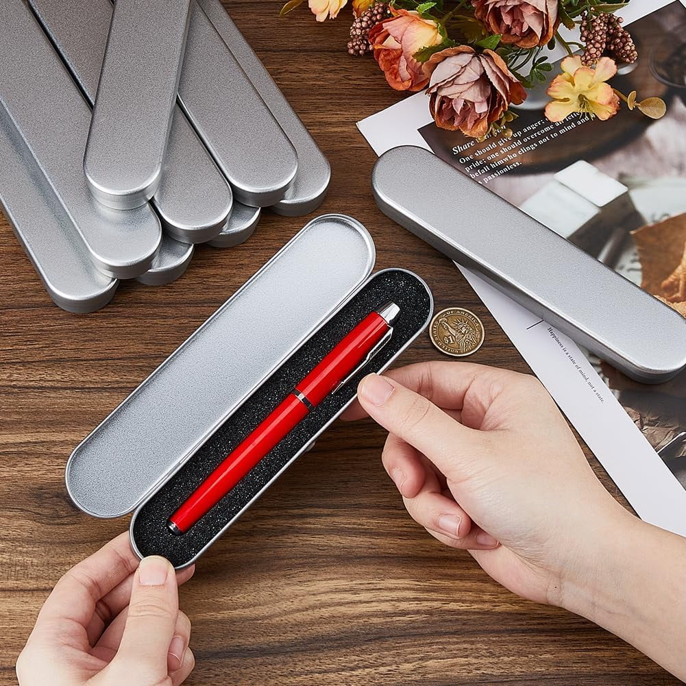 12PCS Metal Pen Storage Box Tinplate Boxes with Sponge 17.8x3.7cm Metal Pencil Boxes Pen Gift Boxes Empty Collection Case Set for Pen Pencil Gift Collection Storage 12pcs